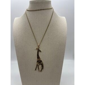 Articulated Giraffe Pendant Necklace Boho Whimsical Safari Gold Black Long